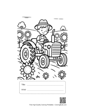 Thumbnail: Farm Tractor Coloring Page Printable with Title and Artist Box