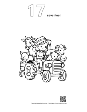 Thumbnail: Happy Child Driving a Tractor Loaded with Various Farm Animals Printable Outline Number 17