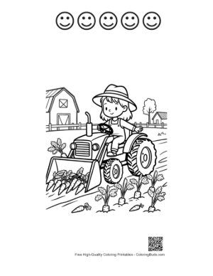 Thumbnail: Hardworking Girl Plowing the Garden with a Small Tractor Printable and 5 Happy Face Outline