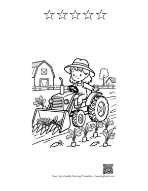 Thumbnail: Hardworking Girl Plowing the Garden with a Small Tractor Printable and 5 Star Outline