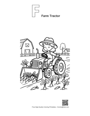 Thumbnail: Hardworking Girl Plowing the Garden with a Small Tractor Printable Outline Alphabet F Farm Tractor