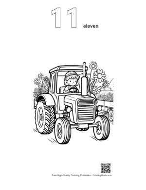 Thumbnail: Modern Farm Tractor Parked Near Trees and Bushes Printable Outline Number 11