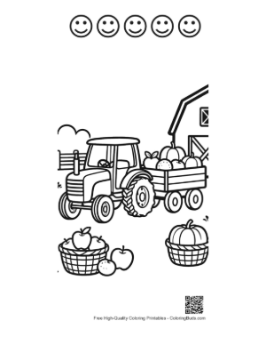 Thumbnail: Tractor Pulling a Trailer Full of Pumpkins Near the Barn Printable and 5 Happy Face Outline