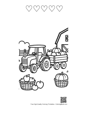 Thumbnail: Tractor Pulling a Trailer Full of Pumpkins Near the Barn Printable and 5 Heart Outline
