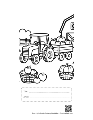 Thumbnail: Tractor Pulling a Trailer Full of Pumpkins Near the Barn Printable with Title and Artist Box