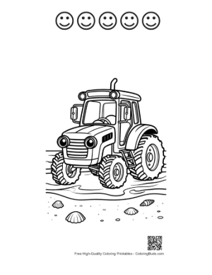 Thumbnail: Vintage Farm Tractor Coloring Page for Kids Printable and 5 Happy Face Outline