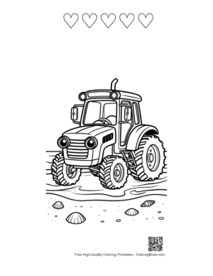 Thumbnail: Vintage Farm Tractor Coloring Page for Kids Printable and 5 Heart Outline