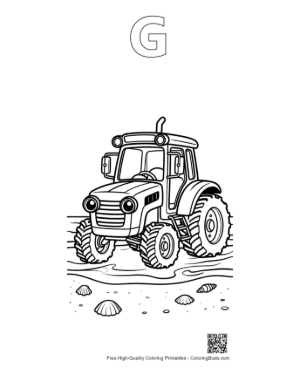 Thumbnail: Vintage Farm Tractor Coloring Page for Kids Printable Outline Alphabet G