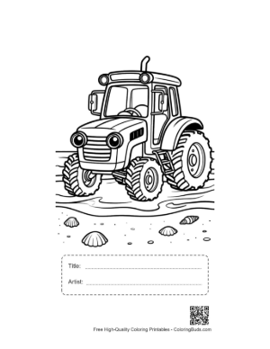 Thumbnail: Vintage Farm Tractor Coloring Page for Kids Printable with Title and Artist Box