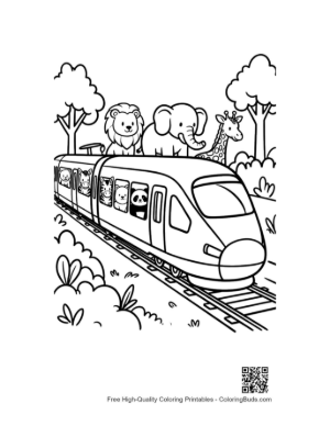 Thumbnail: Bullet Train Safari with a Giraffe and Elephant Watching Printable