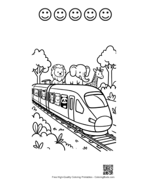 Thumbnail: Bullet Train Safari with a Giraffe and Elephant Watching Printable and 5 Happy Face Outline