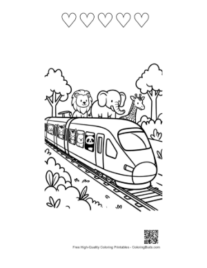 Thumbnail: Bullet Train Safari with a Giraffe and Elephant Watching Printable and 5 Heart Outline