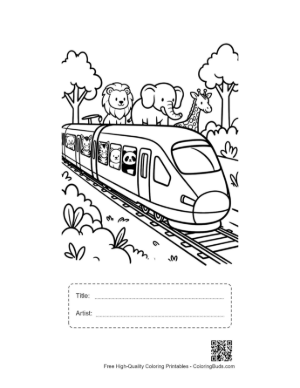 Thumbnail: Bullet Train Safari with a Giraffe and Elephant Watching Printable with Title and Artist Box