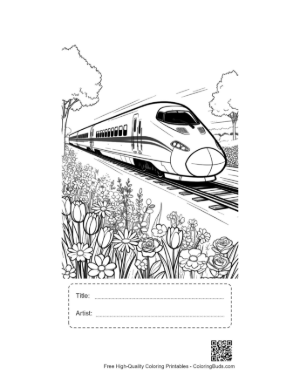 Thumbnail: Bullet Train Speeding Through a Countryside Field in Summer Printable with Title and Artist Box