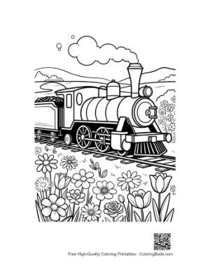 Thumbnail: Classic Locomotive Traveling Past a Field of Wildflowers Printable
