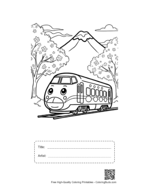 Thumbnail: Commuter Bullet Train Traveling Through the Japanese Countryside Printable with Title and Artist Box