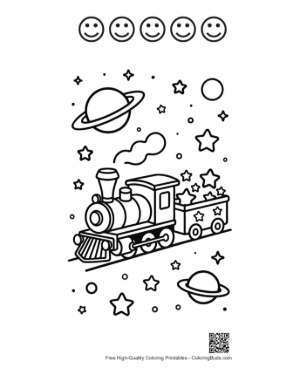 Thumbnail: Cosmic Steam Train Traveling Through a Galaxy of Planets Printable and 5 Happy Face Outline