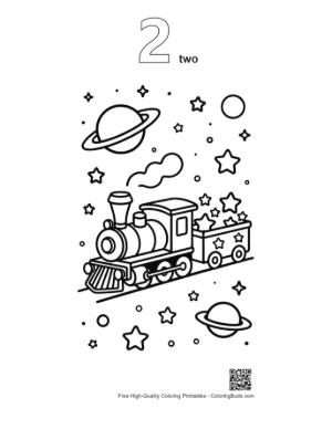 Thumbnail: Cosmic Steam Train Traveling Through a Galaxy of Planets Printable Outline Number 2