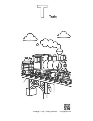 Thumbnail: Cute Steam Engine Coloring Sheet Printable Outline Alphabet T Train