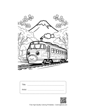 Thumbnail: Easy Bullet Train Coloring Sheet Printable with Title and Artist Box