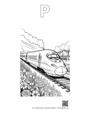 Thumbnail: Easy Bullet Train Printable Outline Alphabet P