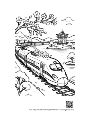 Thumbnail: Electric Bullet Train Crossing a Bridge Near a Mountain Lake Printable
