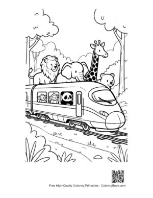Thumbnail: Express Train Passing a Panda and Giraffe in the Wild Printable