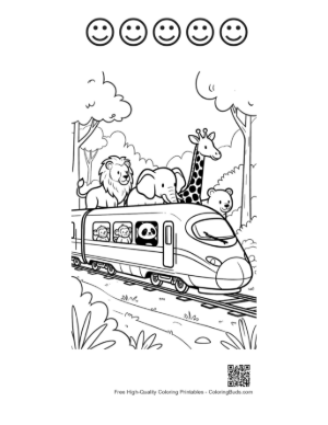 Thumbnail: Express Train Passing a Panda and Giraffe in the Wild Printable and 5 Happy Face Outline