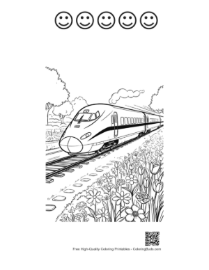 Thumbnail: High-Speed Train Moving Through a Lush Green Valley Printable and 5 Happy Face Outline