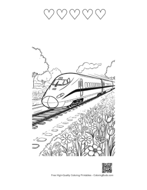 Thumbnail: High-Speed Train Moving Through a Lush Green Valley Printable and 5 Heart Outline