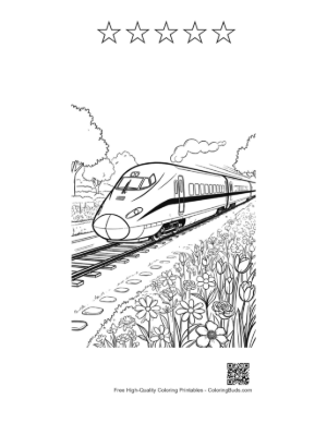 Thumbnail: High-Speed Train Moving Through a Lush Green Valley Printable and 5 Star Outline
