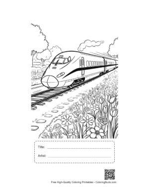 Thumbnail: High-Speed Train Moving Through a Lush Green Valley Printable with Title and Artist Box