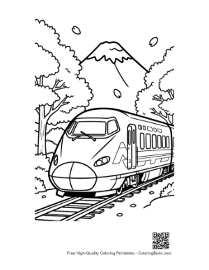 Thumbnail: Japanese Bullet Train Racing Toward a Snow-Capped Mountain Peak Printable