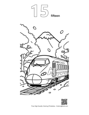 Thumbnail: Japanese Bullet Train Racing Toward a Snow-Capped Mountain Peak Printable Outline Number 15