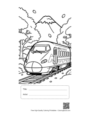 Thumbnail: Japanese Bullet Train Racing Toward a Snow-Capped Mountain Peak Printable with Title and Artist Box