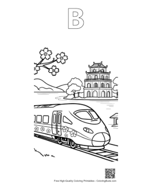 Thumbnail: Modern Rail Transport Traveling Through a Historic Asian Village Printable Outline Alphabet B