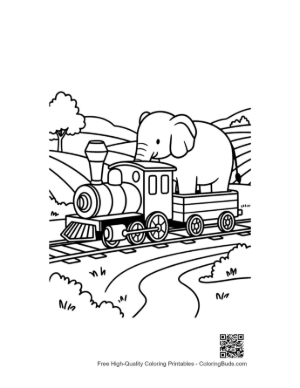 Thumbnail: Powerful Steam Engine Transporting a Happy Elephant Passenger Printable