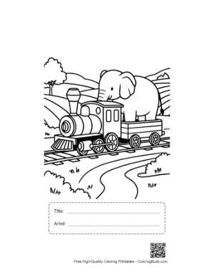 Thumbnail: Powerful Steam Engine Transporting a Happy Elephant Passenger Printable with Title and Artist Box