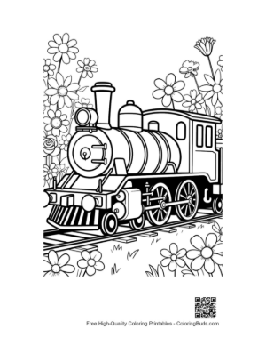 Thumbnail: Powerful Steam Locomotive Puffing White Smoke in the Garden Printable