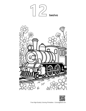 Thumbnail: Powerful Steam Locomotive Puffing White Smoke in the Garden Printable Outline Number 12