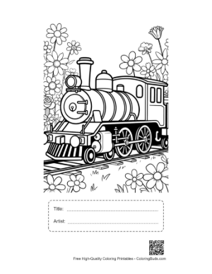 Thumbnail: Powerful Steam Locomotive Puffing White Smoke in the Garden Printable with Title and Artist Box