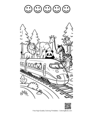 Thumbnail: Safari Locomotive Traveling Through a Mountain Animal Sanctuary Printable and 5 Happy Face Outline