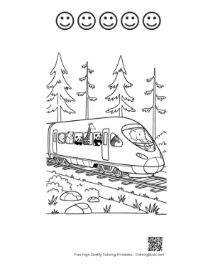 Thumbnail: Safari Themed Bullet Train with Animals Looking from the Windows Printable and 5 Happy Face Outline