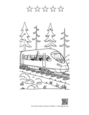 Thumbnail: Safari Themed Bullet Train with Animals Looking from the Windows Printable and 5 Star Outline