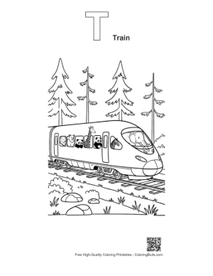 Thumbnail: Safari Themed Bullet Train with Animals Looking from the Windows Printable Outline Alphabet T Train