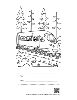 Thumbnail: Safari Themed Bullet Train with Animals Looking from the Windows Printable with Title and Artist Box