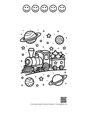 Thumbnail: Steam Engine Journey Through Outer Space and Celestial Bodies Printable and 5 Happy Face Outline
