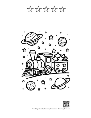 Thumbnail: Steam Engine Journey Through Outer Space and Celestial Bodies Printable and 5 Star Outline