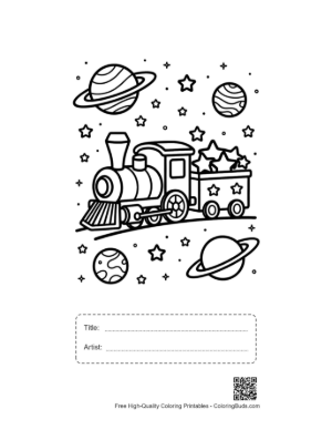 Thumbnail: Steam Engine Journey Through Outer Space and Celestial Bodies Printable with Title and Artist Box