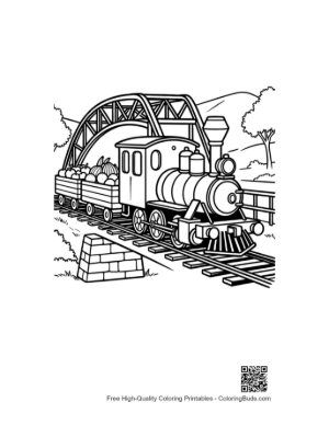 Thumbnail: Steam Locomotive Traveling Over a Sturdy Railway Bridge Printable